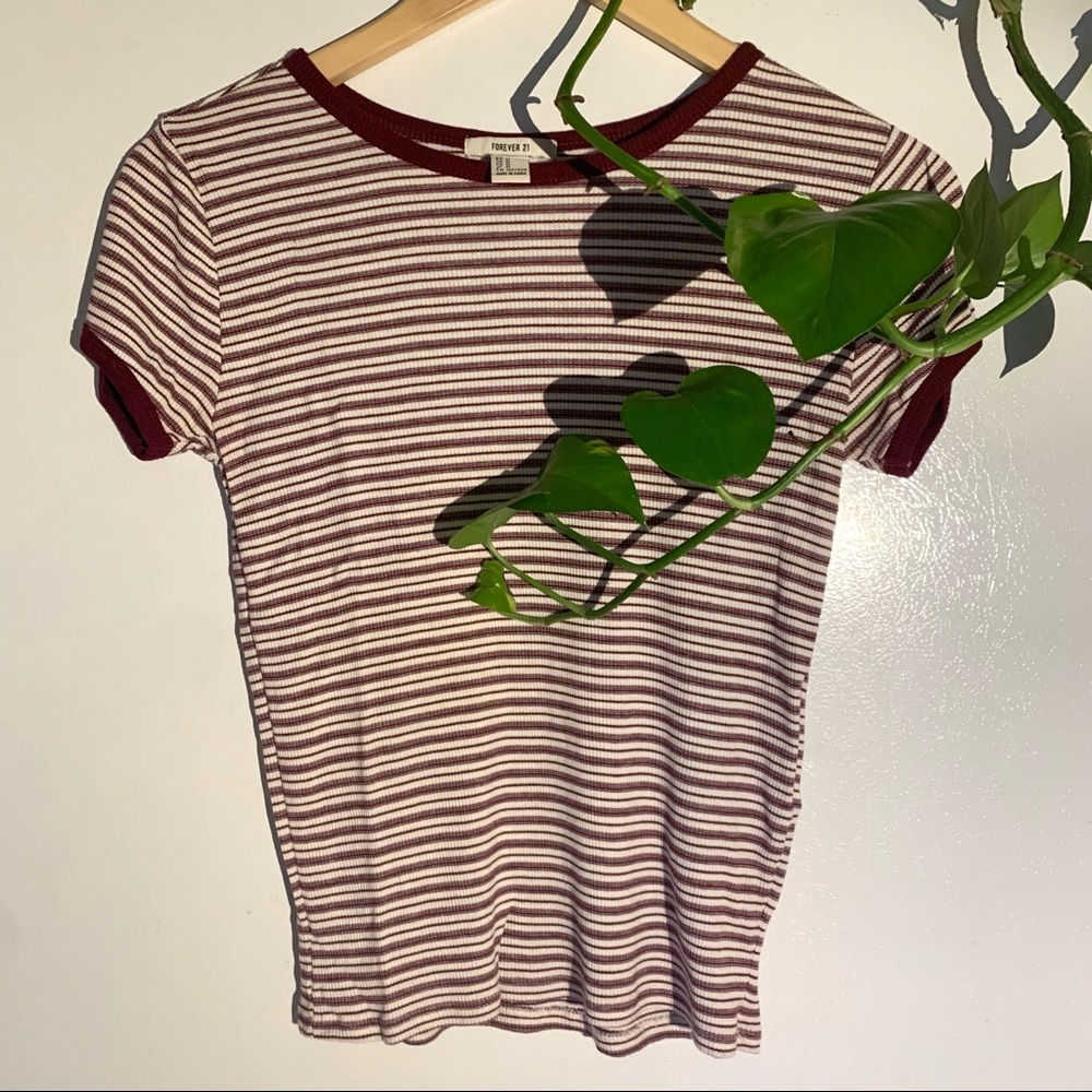 Forever 21 Ribbed Striped Crew Neck Tee